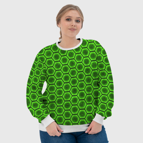 Женский свитшот 3D с принтом Энергетический щит - зеленый, фото #4