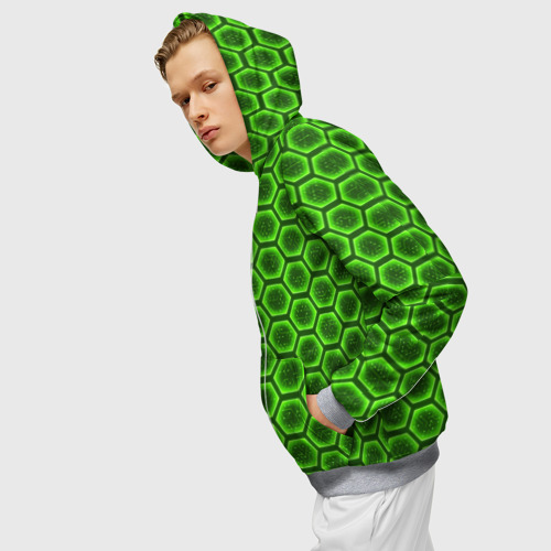 Мужская толстовка 3D на молнии с принтом Энергетический щит - зеленый, вид сбоку #3