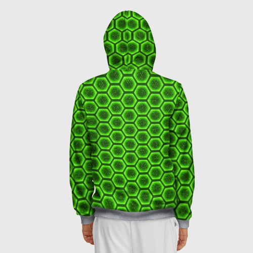 Мужская толстовка 3D на молнии с принтом Энергетический щит - зеленый, вид сзади #2