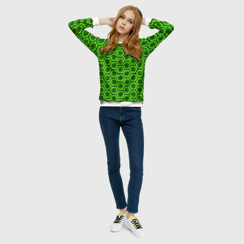 Женский свитшот 3D с принтом Энергетический щит - зеленый, вид сбоку #3