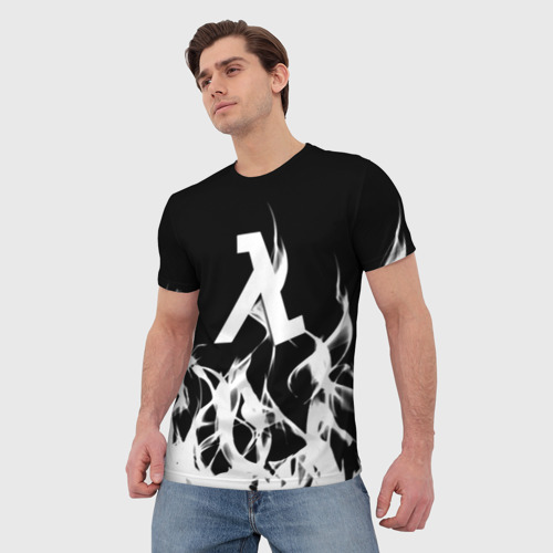 Мужская футболка 3D Half life fire white, цвет 3D печать - фото 3