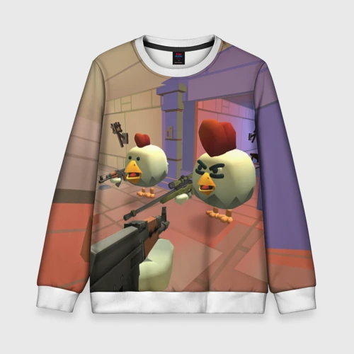 Детский свитшот 3D с принтом Чикен ган - скрин, вид спереди #2
