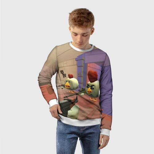 Детский свитшот 3D с принтом Чикен ган - скрин, фото на моделе #1