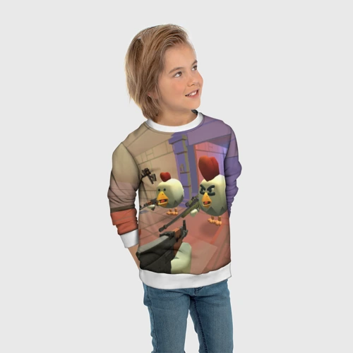 Детский свитшот 3D с принтом Чикен ган - скрин, вид сбоку #3