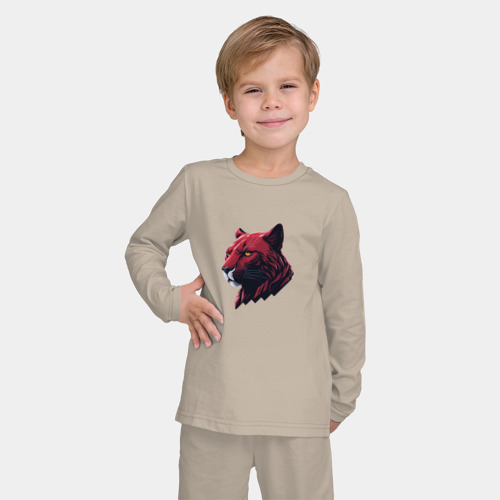 Детская пижама с лонгсливом хлопок с принтом Дикая пантера в ярких тонах, фото на моделе #1
