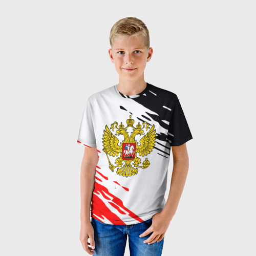 Детская футболка 3D с принтом Россия имперские краски текстура, фото на моделе #1