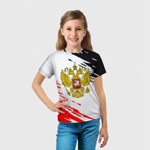 Детская футболка 3D с принтом Россия имперские краски текстура, вид сбоку #3