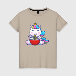 Единорог ест рамен – Женская футболка хлопок с принтом купить со скидкой в -20%