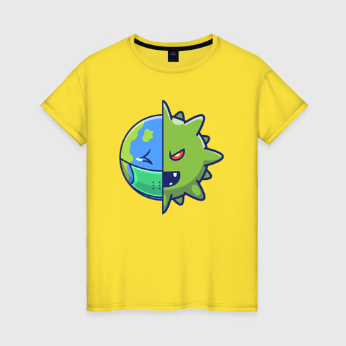 Женская футболка хлопок с принтом Земля и вирус, вид спереди #2