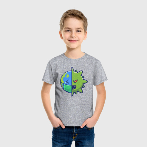 Детская футболка хлопок с принтом Земля и вирус, фото на моделе #1