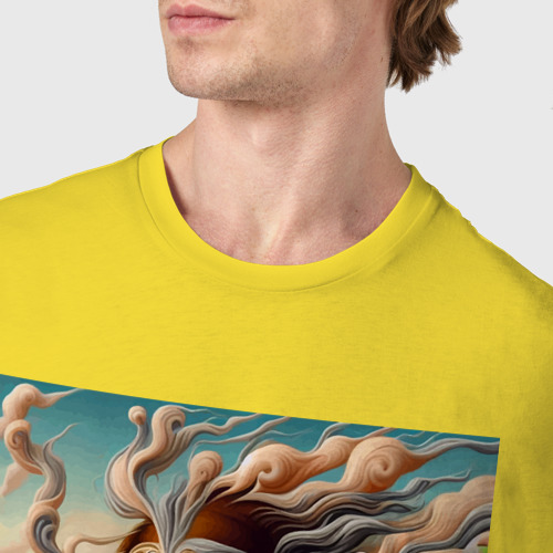 Мужская футболка хлопок Mona Lisa smoke - surrealism, цвет желтый - фото 6