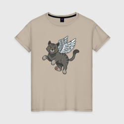 Котик ангел – Женская футболка хлопок с принтом купить со скидкой в -20%