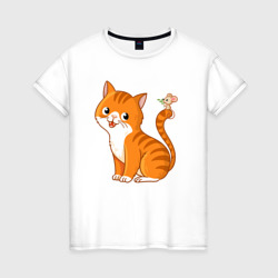 Кошка с мышкой – Женская футболка хлопок с принтом купить со скидкой в -20%