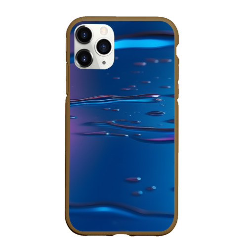 Чехол для iPhone 11 Pro матовый с принтом Неоновая поверхность синяя с каплями воды, вид спереди #2