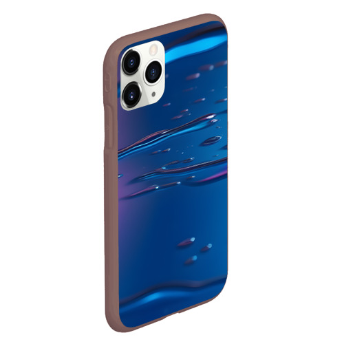 Чехол для iPhone 11 Pro матовый с принтом Неоновая поверхность синяя с каплями воды, вид сбоку #3