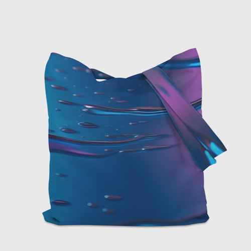 Шоппер 3D с принтом Неоновая поверхность синяя с каплями воды, вид сзади #2