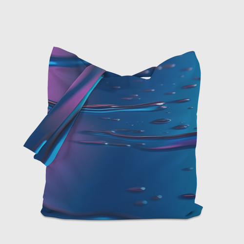 Шоппер 3D с принтом Неоновая поверхность синяя с каплями воды, вид сбоку #3