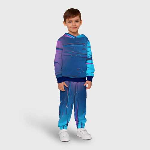 Детский костюм с толстовкой с принтом Неоновая поверхность синяя с каплями воды, фото на моделе #1
