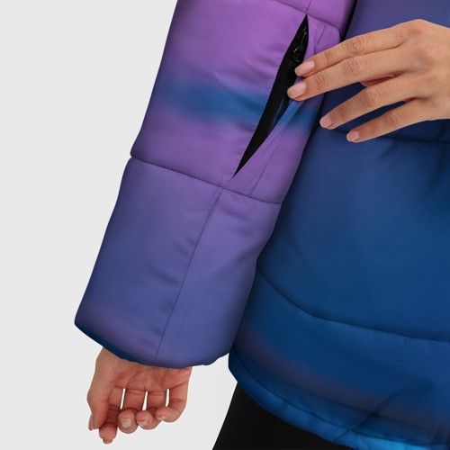 Женская зимняя куртка 3D с принтом Неоновая поверхность синяя с каплями воды, фото #4