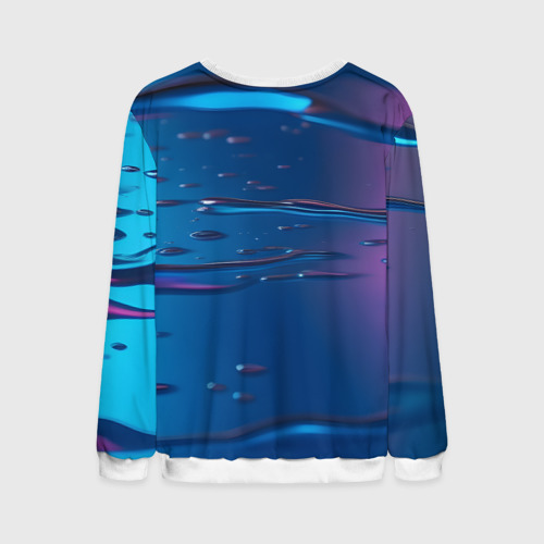 Мужской свитшот 3D с принтом Неоновая поверхность синяя с каплями воды, вид сзади #1