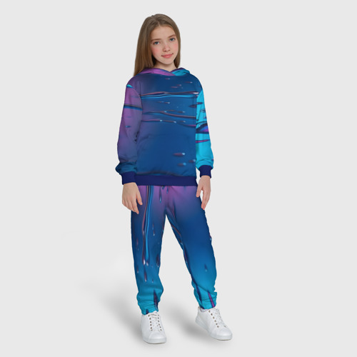 Детский костюм с толстовкой с принтом Неоновая поверхность синяя с каплями воды, вид сбоку #3