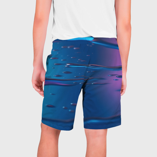 Мужские шорты 3D с принтом Неоновая поверхность синяя с каплями воды, вид сзади #1