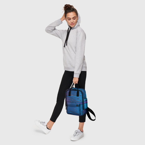 Женский рюкзак 3D с принтом Неоновая поверхность синяя с каплями воды, фото #4