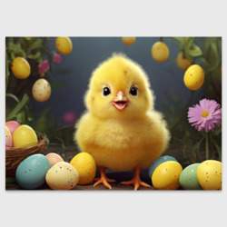 Поздравительная открытка Цыпленок с крашеными яйцами