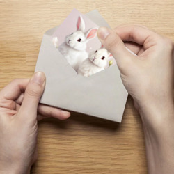 Открытка с принтом Белый пасхальные кролики с крашеными яйцами для любого человека, вид спереди №3. Цвет основы: белый