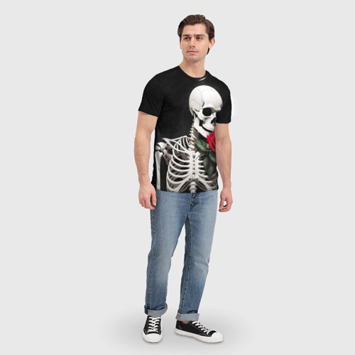 Мужская футболка 3D Скелет с розой в области сердца, цвет 3D печать - фото 5