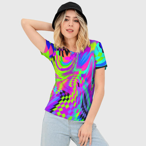Женская футболка 3D Slim Психоделический глитч, цвет 3D печать - фото 3
