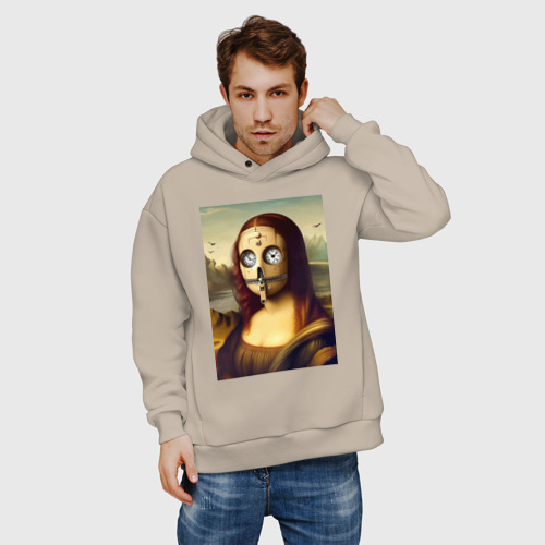 Мужское худи Oversize хлопок Mona Lisa in a mask - steampunk, цвет миндальный - фото 3