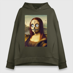 Mona Lisa in a mask - steampunk – Женское худи Oversize хлопок с принтом купить со скидкой в -20%