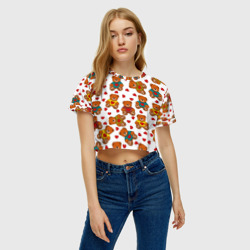 Женская футболка Crop-top 3D Мишки игрушки в свитерах и сердечки - фото 2