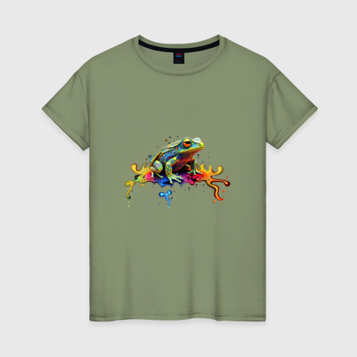 Женская футболка хлопок Фрактальная лягушка, цвет авокадо