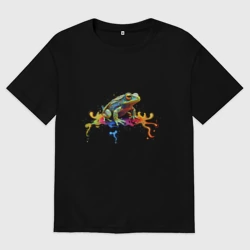 Женская футболка хлопок Oversize Фрактальная лягушка