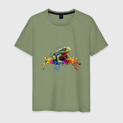 Мужская футболка хлопок Фрактальная лягушка, цвет авокадо