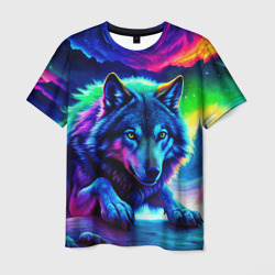 Неоновый волк - северное сияние – Мужская футболка 3D с принтом купить со скидкой в -26%