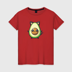 Мультяшный авокадо котик – Женская футболка хлопок с принтом купить со скидкой в -20%