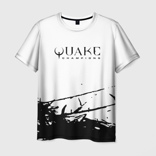 Мужская футболка с принтом Quake чёрные краски, вид спереди №1