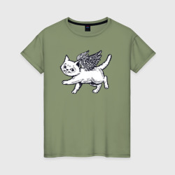Angel cat – Женская футболка хлопок с принтом купить со скидкой в -20%