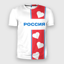 Мужская футболка 3D Slim Россия с сердечками