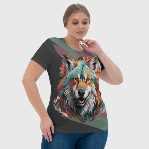 Женская футболка 3D Голова яркого волка, цвет 3D печать - фото 6