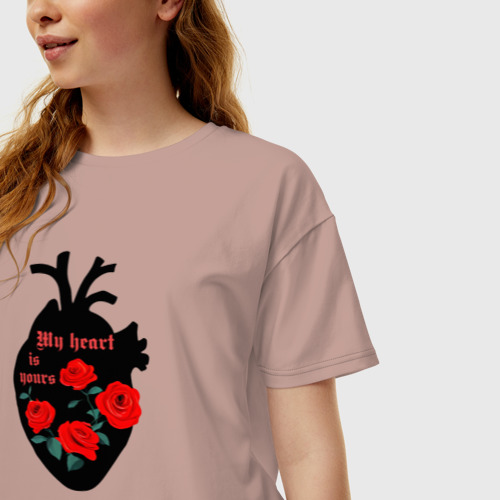 Женская футболка хлопок Oversize с принтом My heart is yours, фото на моделе #1