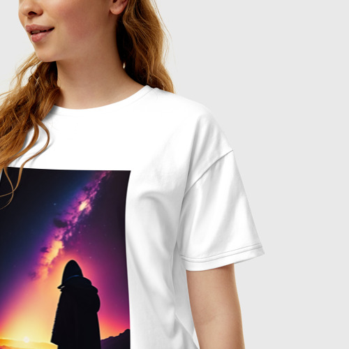 Женская футболка хлопок Oversize Млечный путь и путник, цвет белый - фото 3