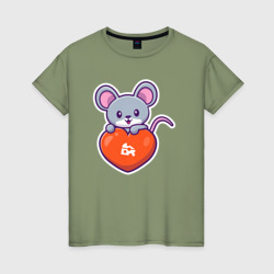 Мышка с сердцем – Женская футболка хлопок с принтом купить со скидкой в -20%