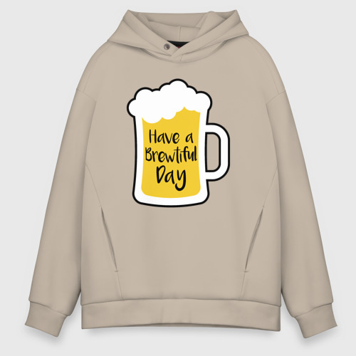 Мужское худи Oversize хлопок Brewtiful day, цвет миндальный