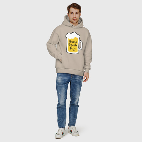 Мужское худи Oversize хлопок Brewtiful day, цвет миндальный - фото 6