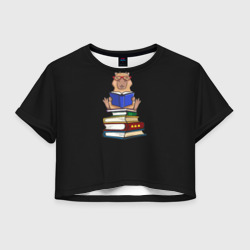 Женская футболка Crop-top 3D Капибара с книгой