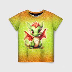 Веселый зеленый дракончик – Детская футболка 3D с принтом купить со скидкой в -33%